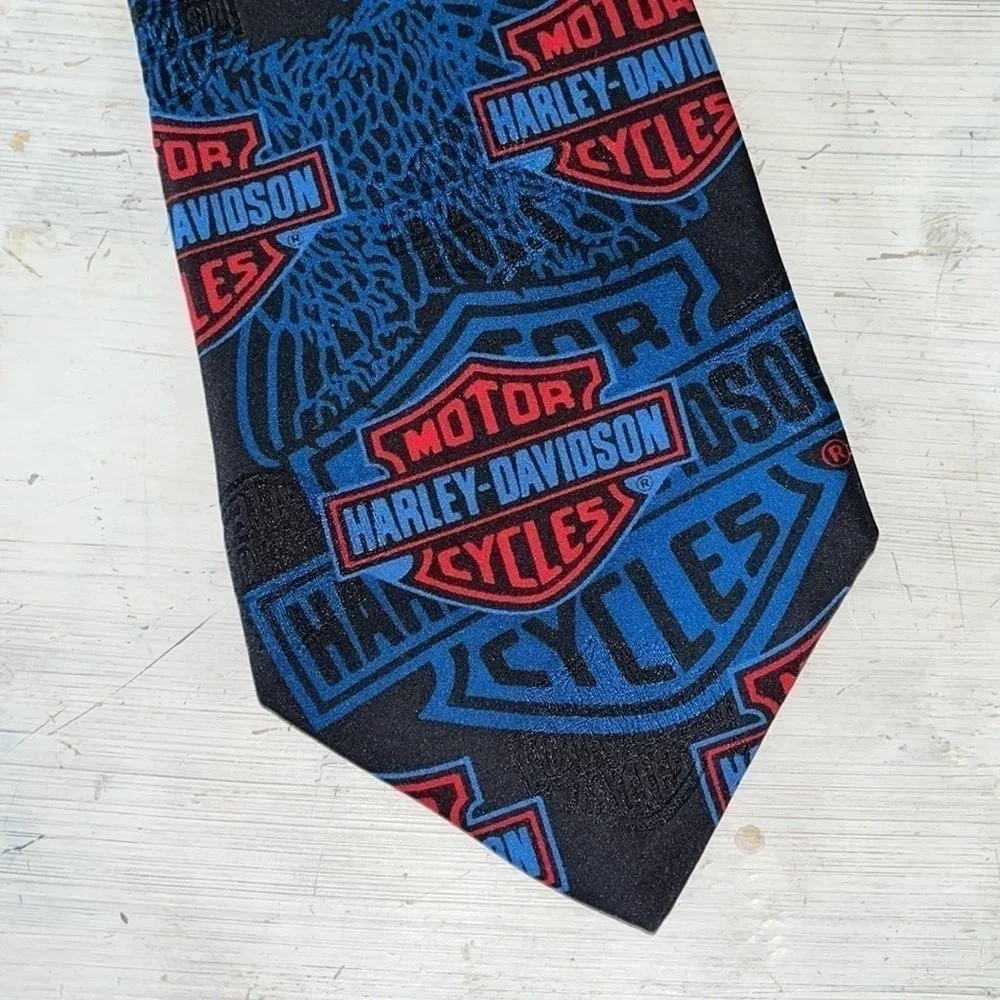 RM Style Ralph Marlin Vintage Red & Blue Harley-Davidson Silk Tie